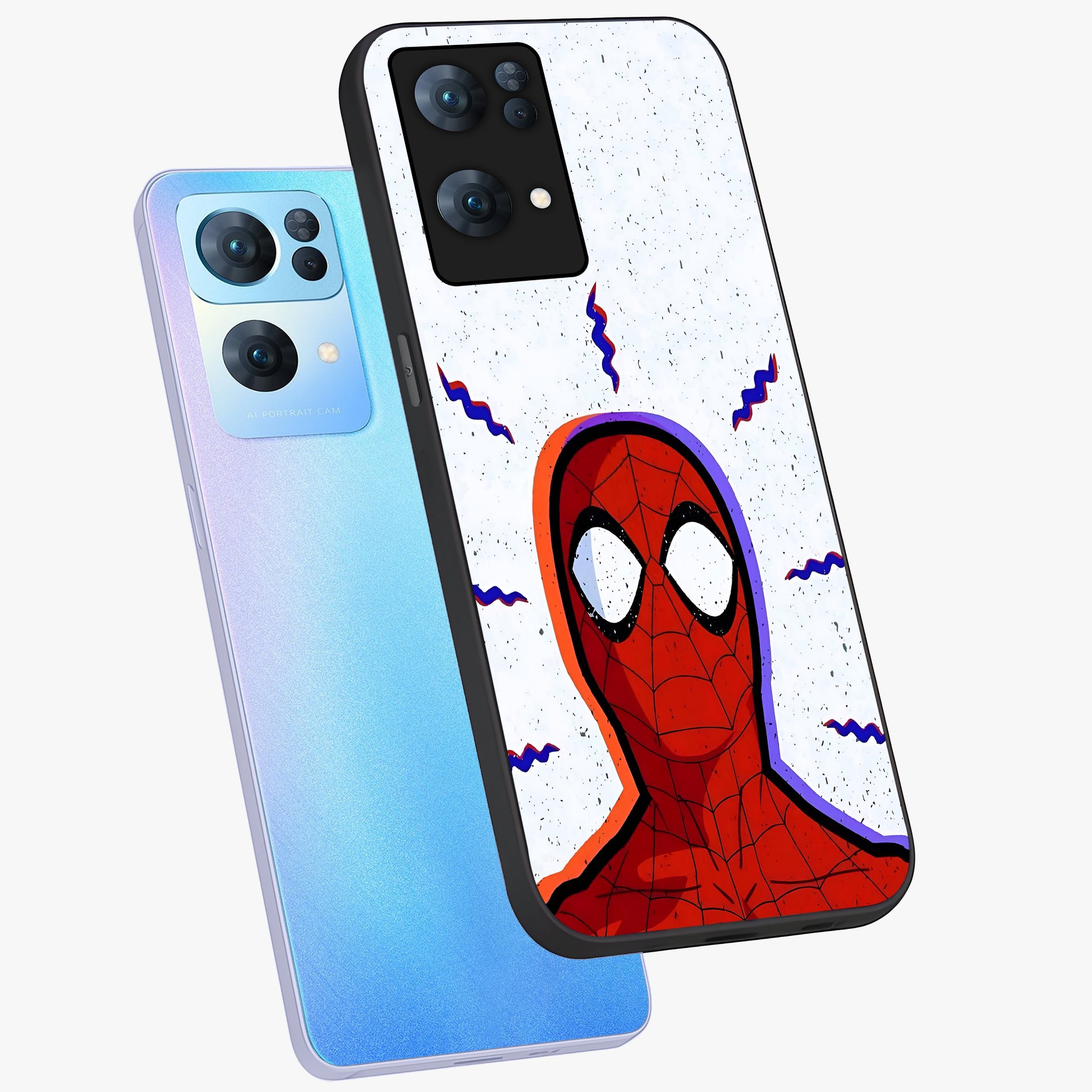 Omg Spiderman Glass Case displayed in angled mockup highlighting dynamic hero illustration with action comic aesthetic.