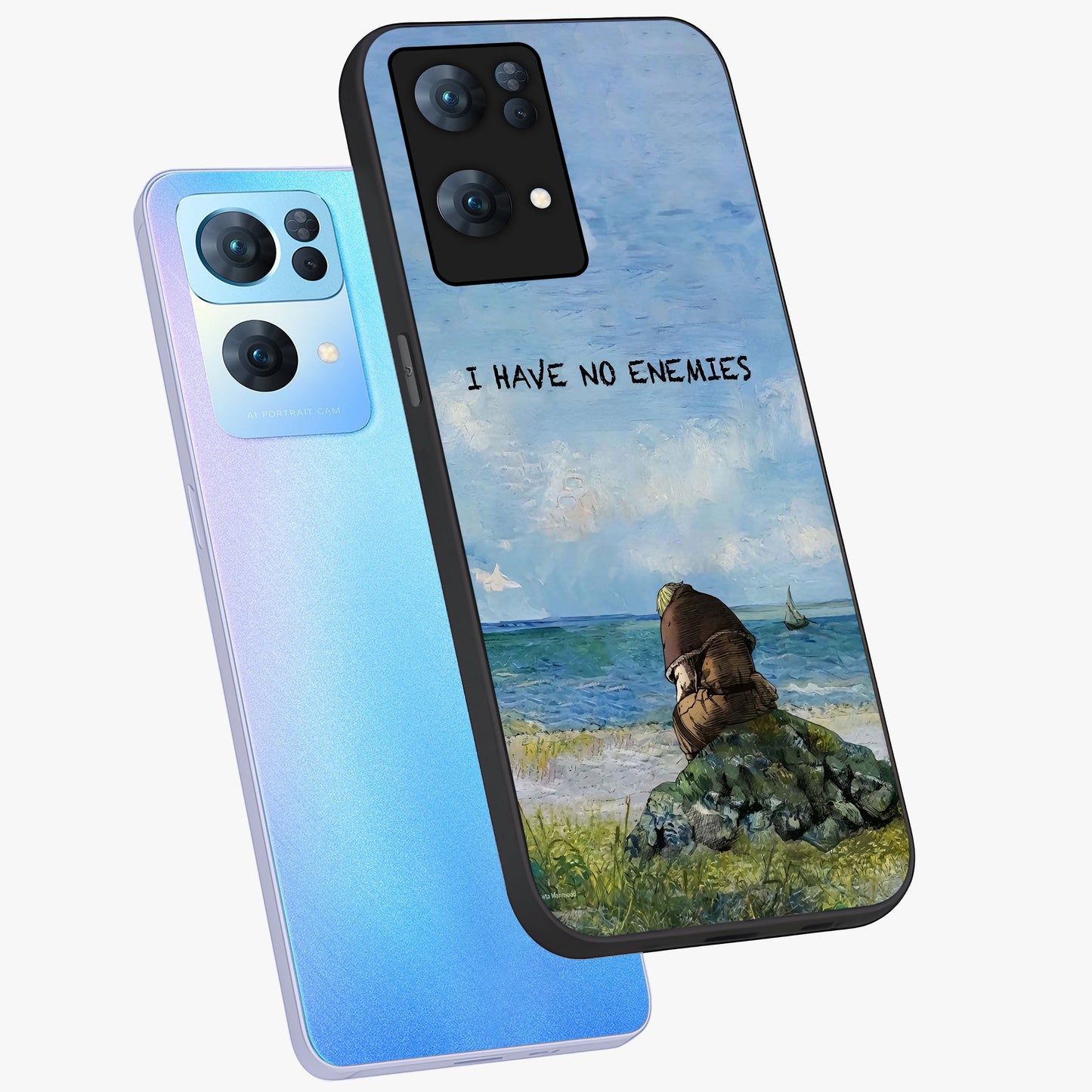 Peace Beyond War Glass Case displayed in angled mockup highlighting meaningful message design with artistic aesthetic style.