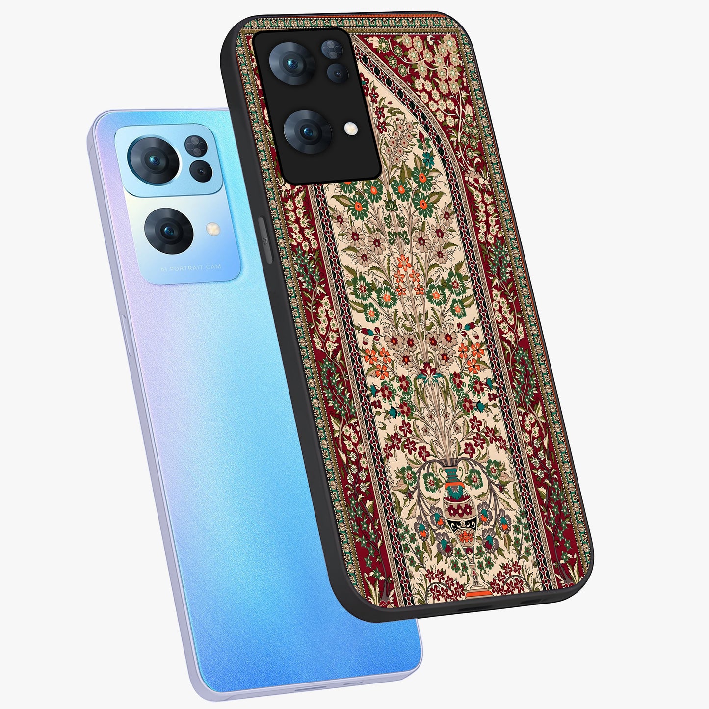 Persian Inspired Glass Case displayed in angled mockup highlighting intricate traditional design with elegant cultural aesthetic.