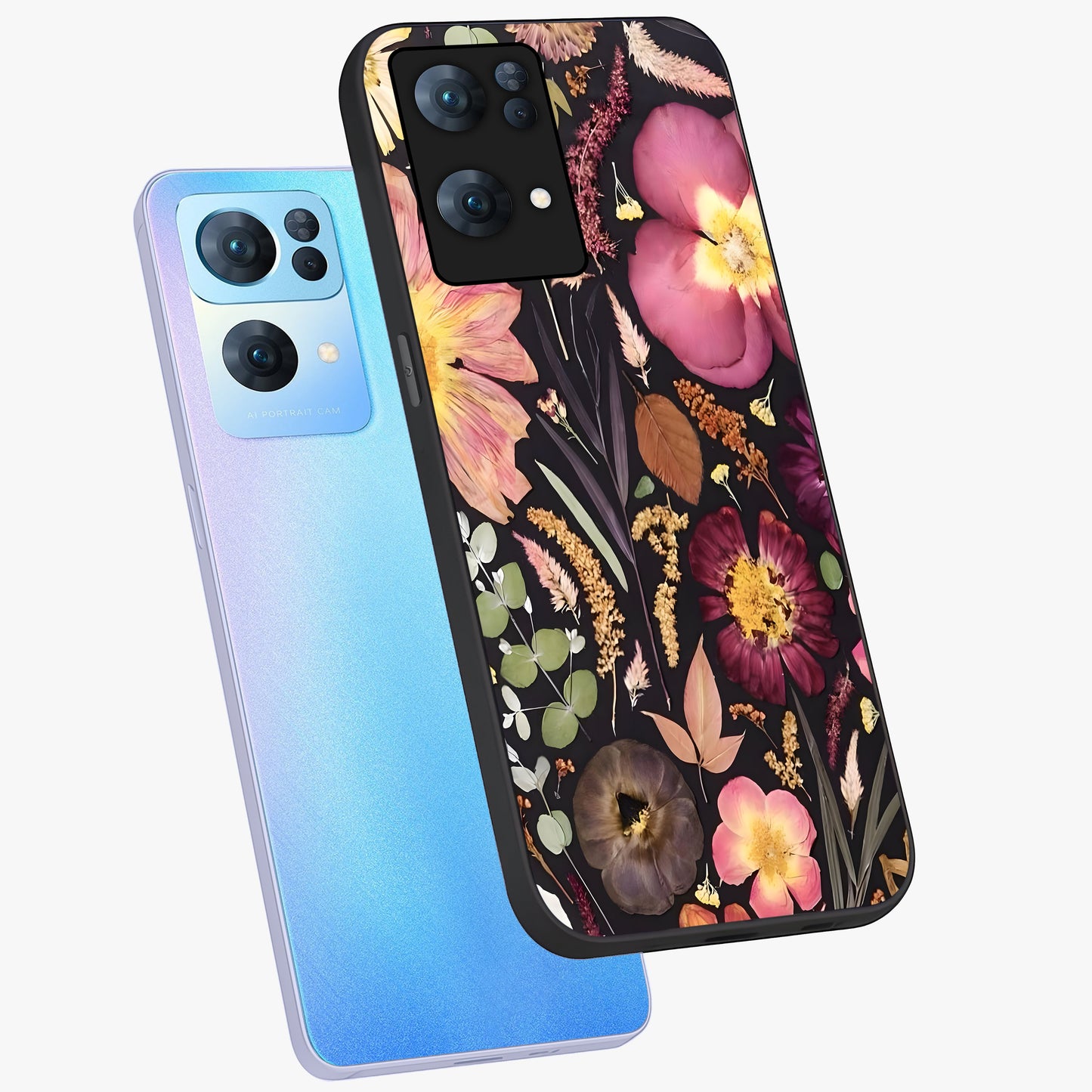 Petal Dream Tapestry Glass Case displayed in angled mockup highlighting decorative petal pattern with elegant botanical aesthetic.