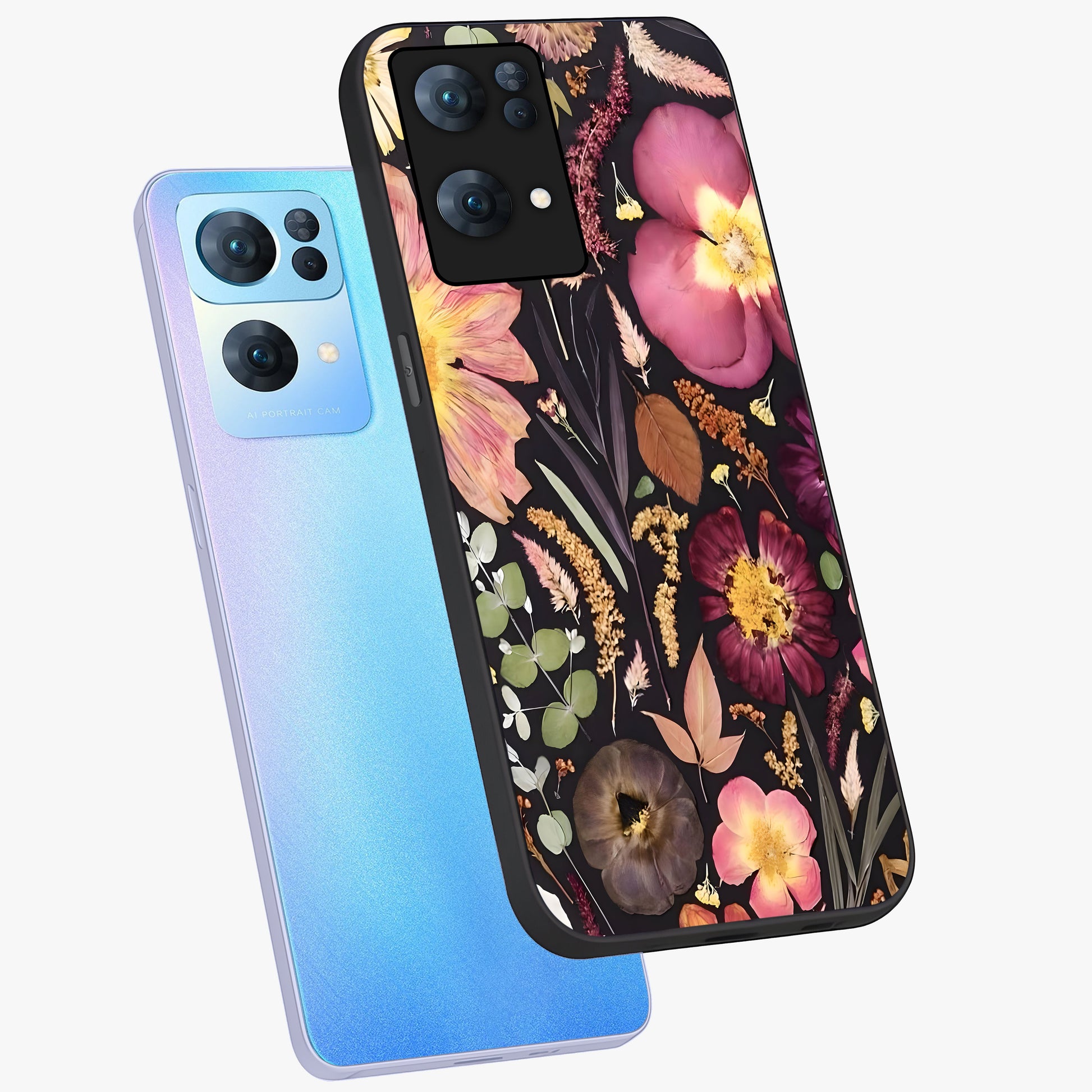 Petal Dream Tapestry Glass Case displayed in angled mockup highlighting decorative petal pattern with elegant botanical aesthetic.