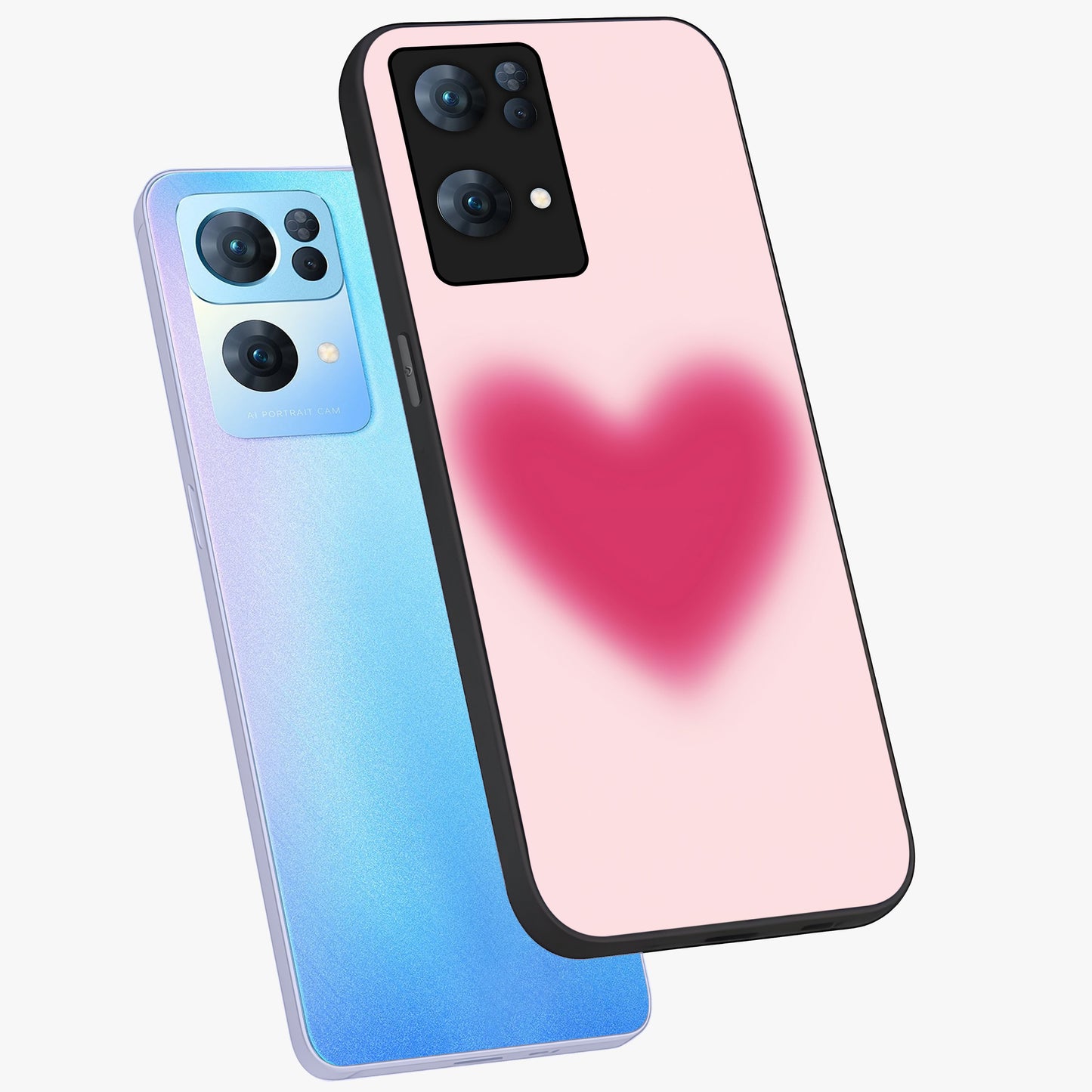 Pink Aura Heart Glass Case displayed in angled mockup highlighting vibrant pink heart design with dreamy aura aesthetic.