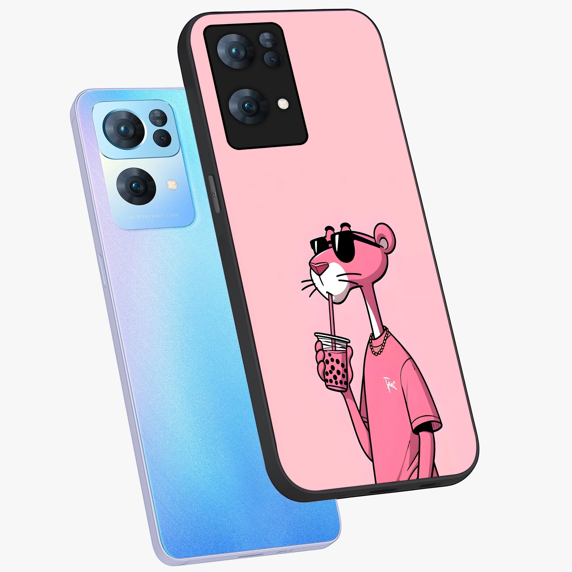 Pink Panther Glass Case displayed in angled mockup highlighting playful cartoon character design with vibrant pink aesthetic.