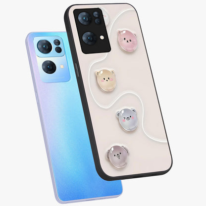 Puffy Face Parade Glass Case displayed in angled mockup highlighting playful cartoon face design with fun aesthetic.