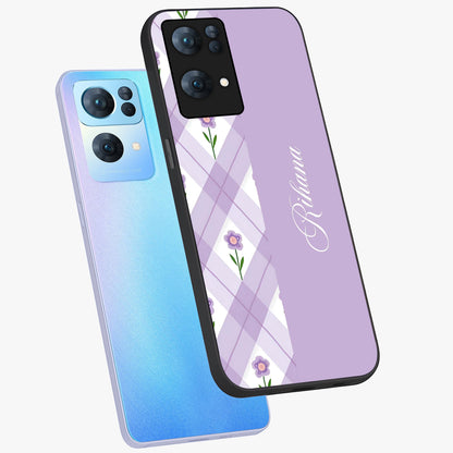 Purple Diamond Floral Glass Case displayed in angled mockup highlighting elegant purple flower design with decorative pattern.