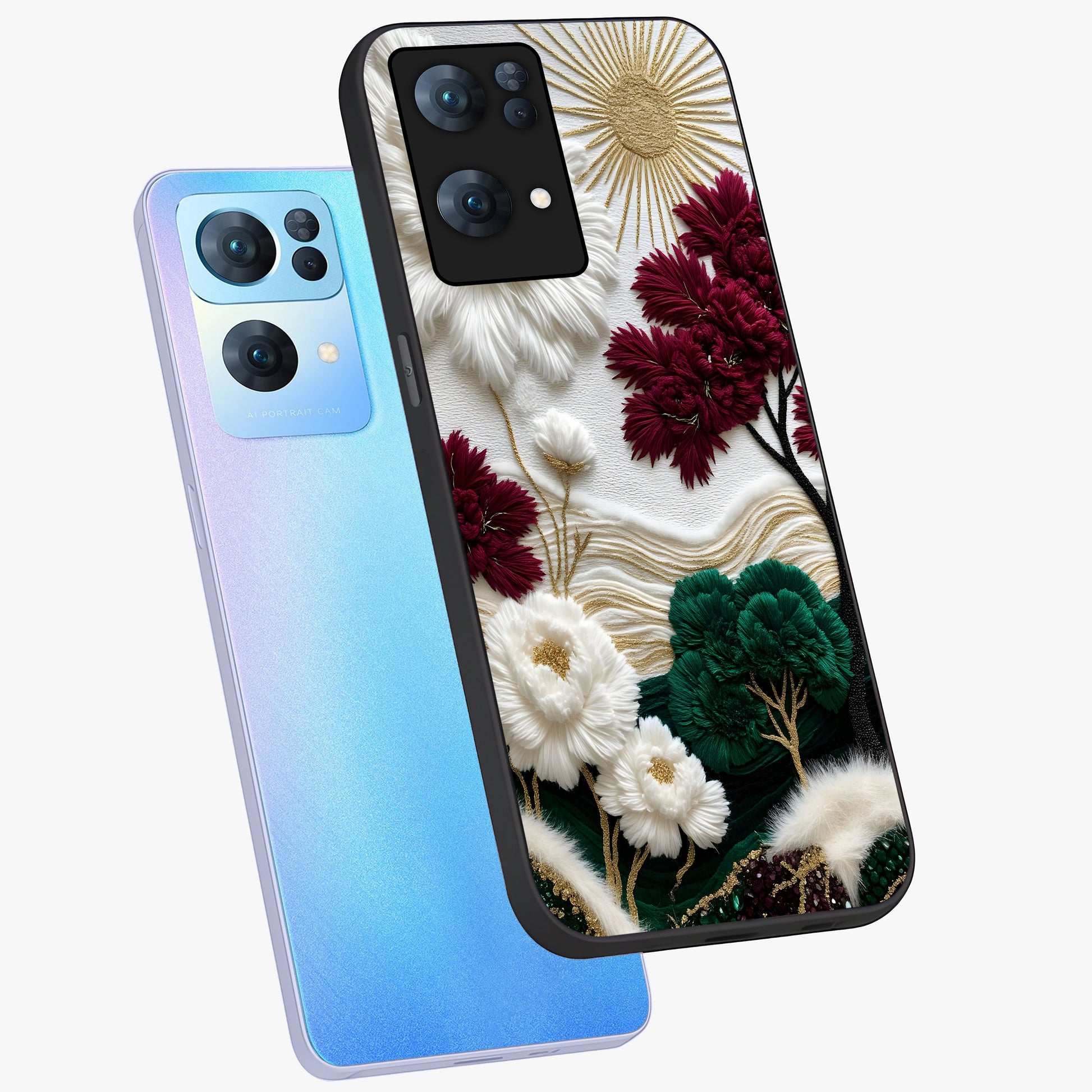 Radiant Bloom Elegance Glass Case displayed in angled mockup highlighting graceful floral design with radiant aesthetic style.