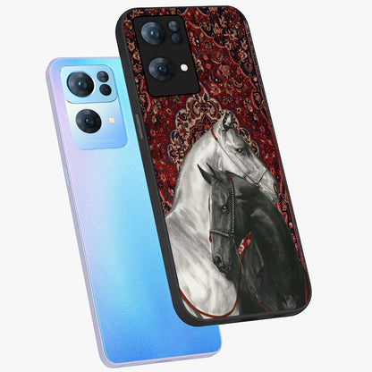 Regal Stallion Tapestry Glass Case displayed in angled mockup highlighting royal stallion design with decorative heritage aesthetic.