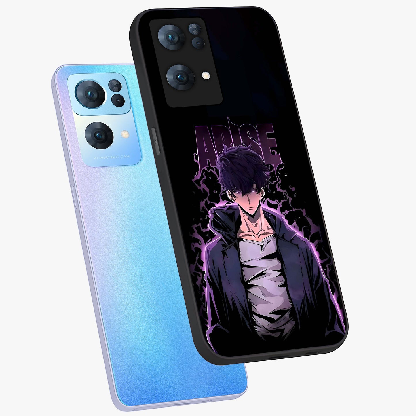 Shadow Monarch Awakening Glass Case displayed in angled mockup highlighting dramatic shadow warrior design with fantasy aesthetic.