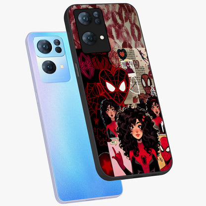 Spider Love Story Glass Case displayed in angled mockup highlighting expressive comic inspired design with playful aesthetic.