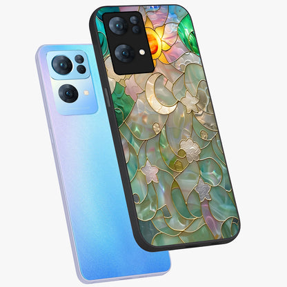 Stained Sunrise Glow Glass Case displayed in angled mockup highlighting radiant sunrise design with artistic aesthetic style.