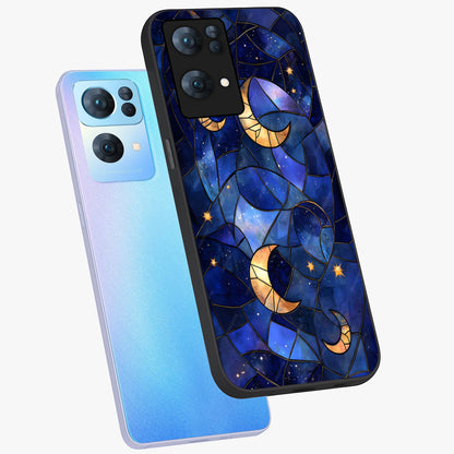 Starlit Sky Tapestry Glass Case displayed in angled mockup highlighting celestial night pattern with artistic aesthetic style.