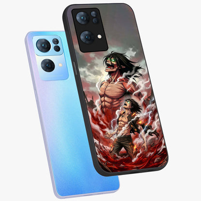 Titan Awakening Fury Glass Case displayed in angled mockup highlighting dramatic giant warrior design with bold anime aesthetic.