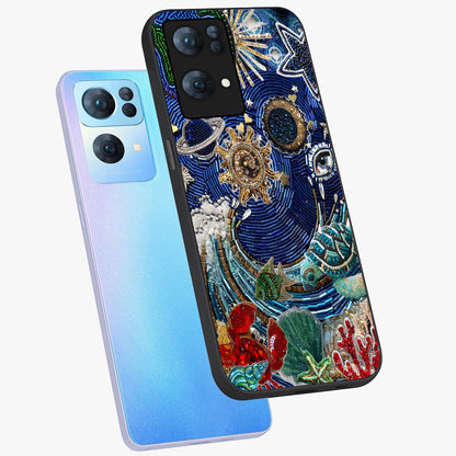 Universe Underwater Spark Glass Case displayed in angled mockup highlighting glowing aquatic design with celestial aesthetic.