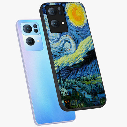 Van Gogh Art Glass Case displayed in angled mockup highlighting swirling brushstroke design with artistic aesthetic.