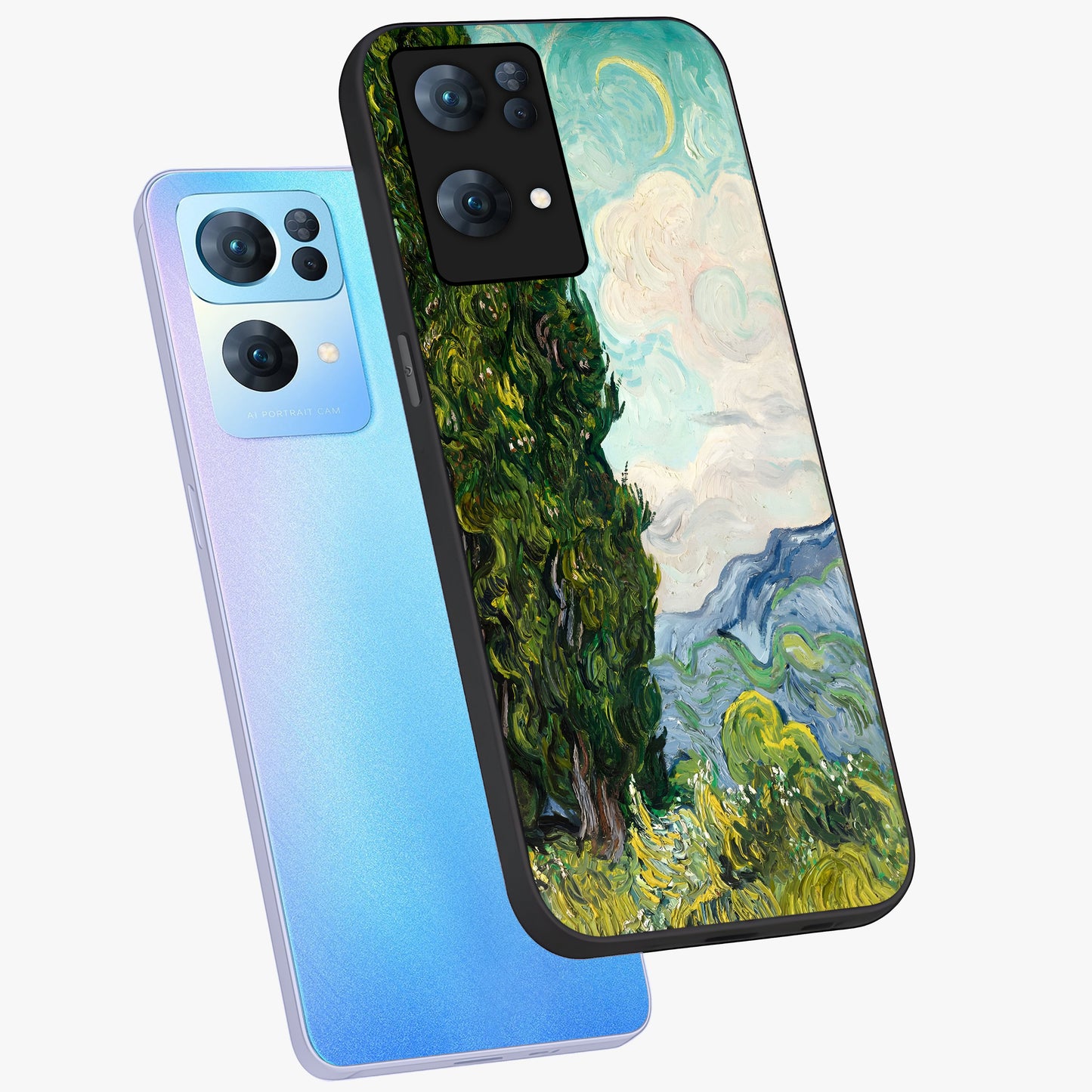 Van Gogh Vintage Art Glass Case displayed in angled mockup highlighting textured brushstroke design with classic aesthetic.