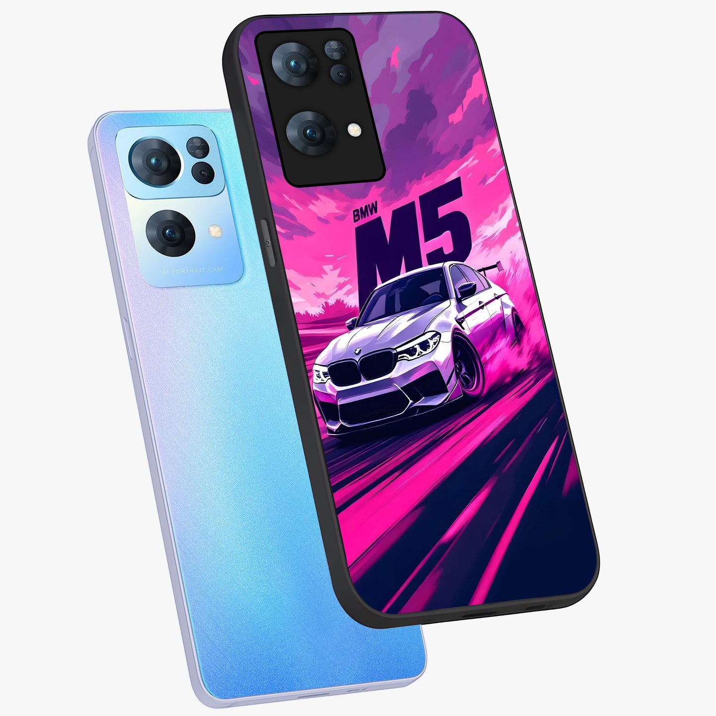 Velocity Drift Pulse Glass Case displayed in angled mockup highlighting dynamic drift design with sporty automotive aesthetic.
