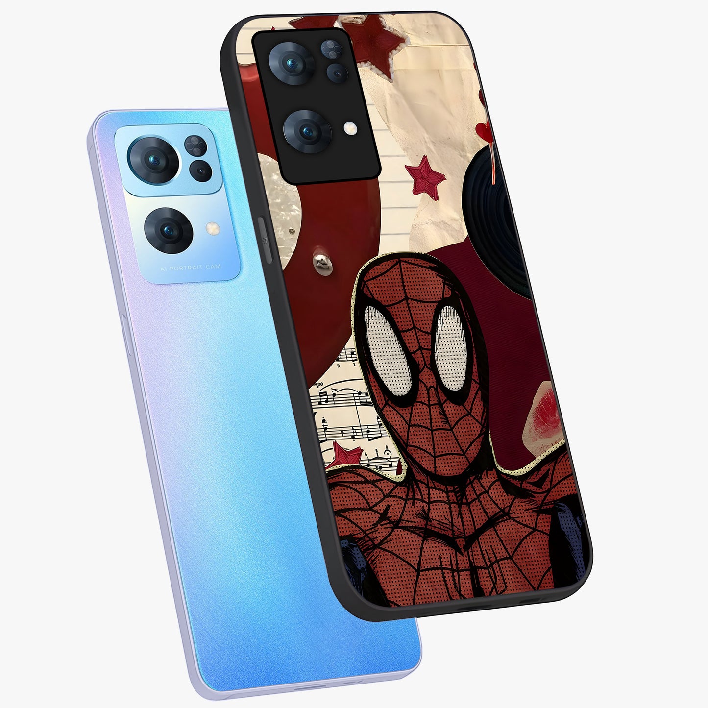 Web Warrior Vibes Glass Case displayed in angled mockup highlighting dynamic web design with comic style aesthetic.