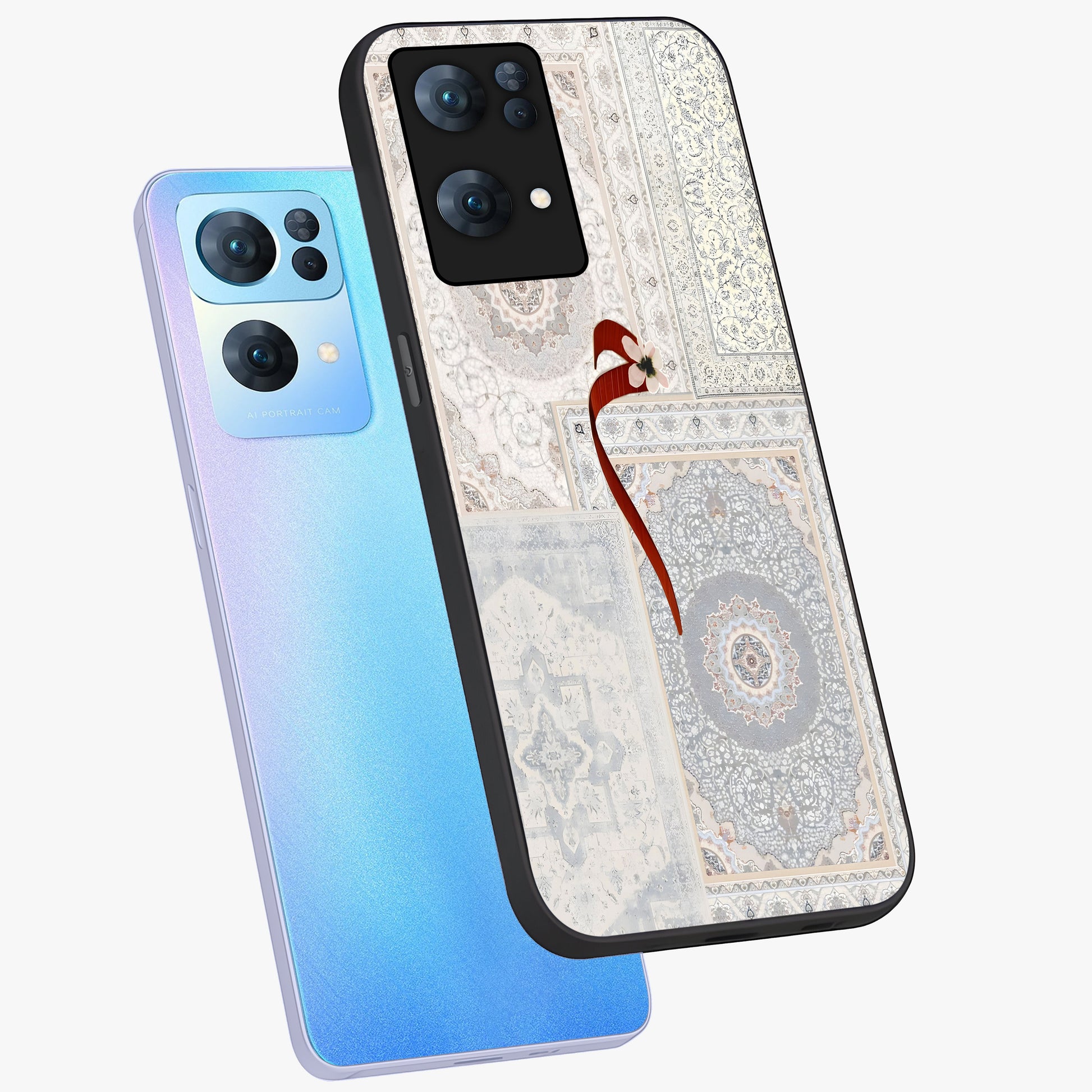 White Aesthetic Bow Glass Case displayed in angled mockup highlighting clean bow design with soft aesthetic style.