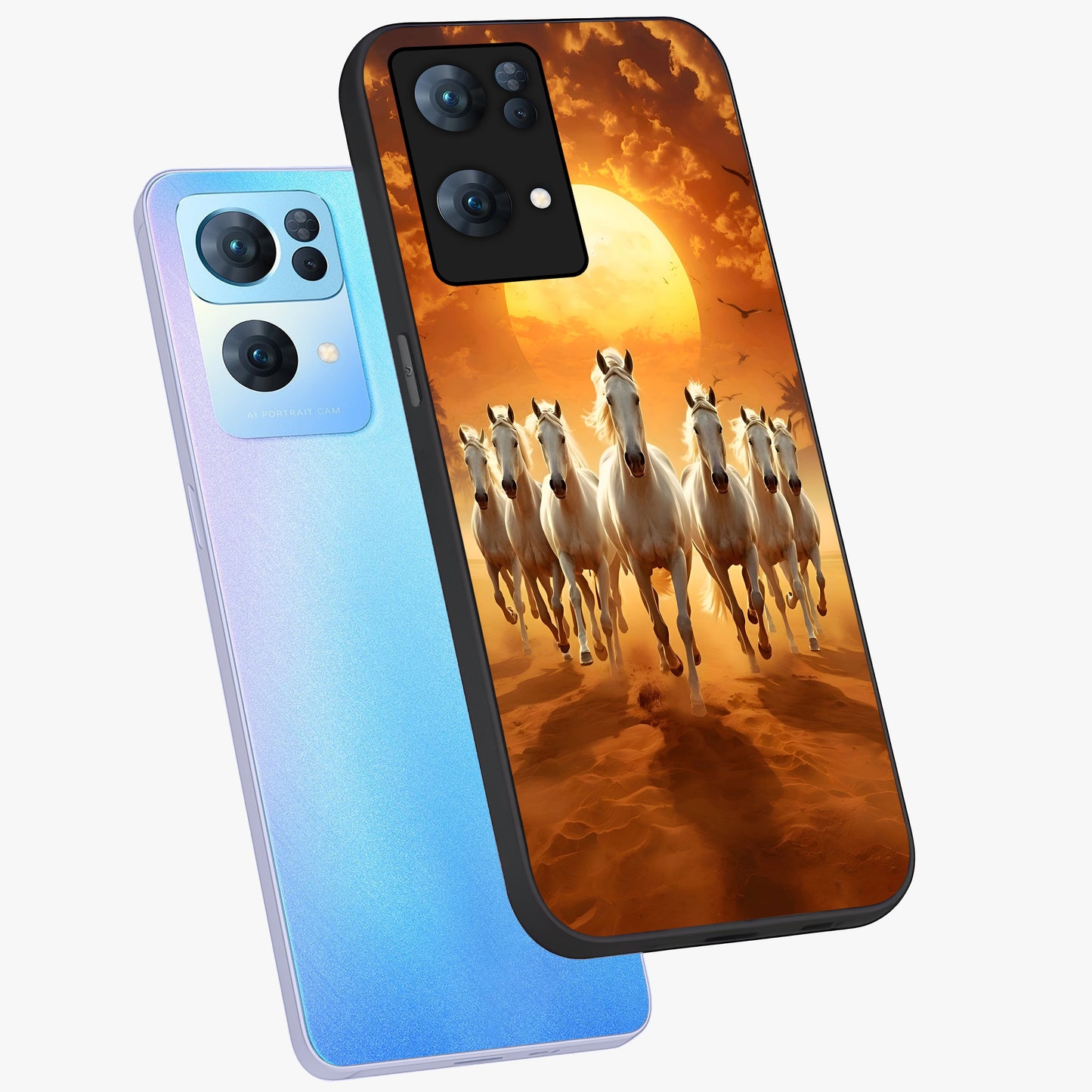 Wild Sunset Majesty Glass Case displayed in angled mockup highlighting vibrant sunset sky design with scenic aesthetic.