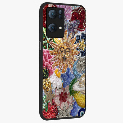 Celestial Floral and Playful Glass Case upright view showcasing whimsical floral artwork with cosmic aesthetic theme.