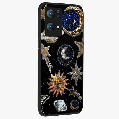 Celestial Gem Constellations Glass Case upright view showcasing cosmic constellation artwork with celestial aesthetic style.