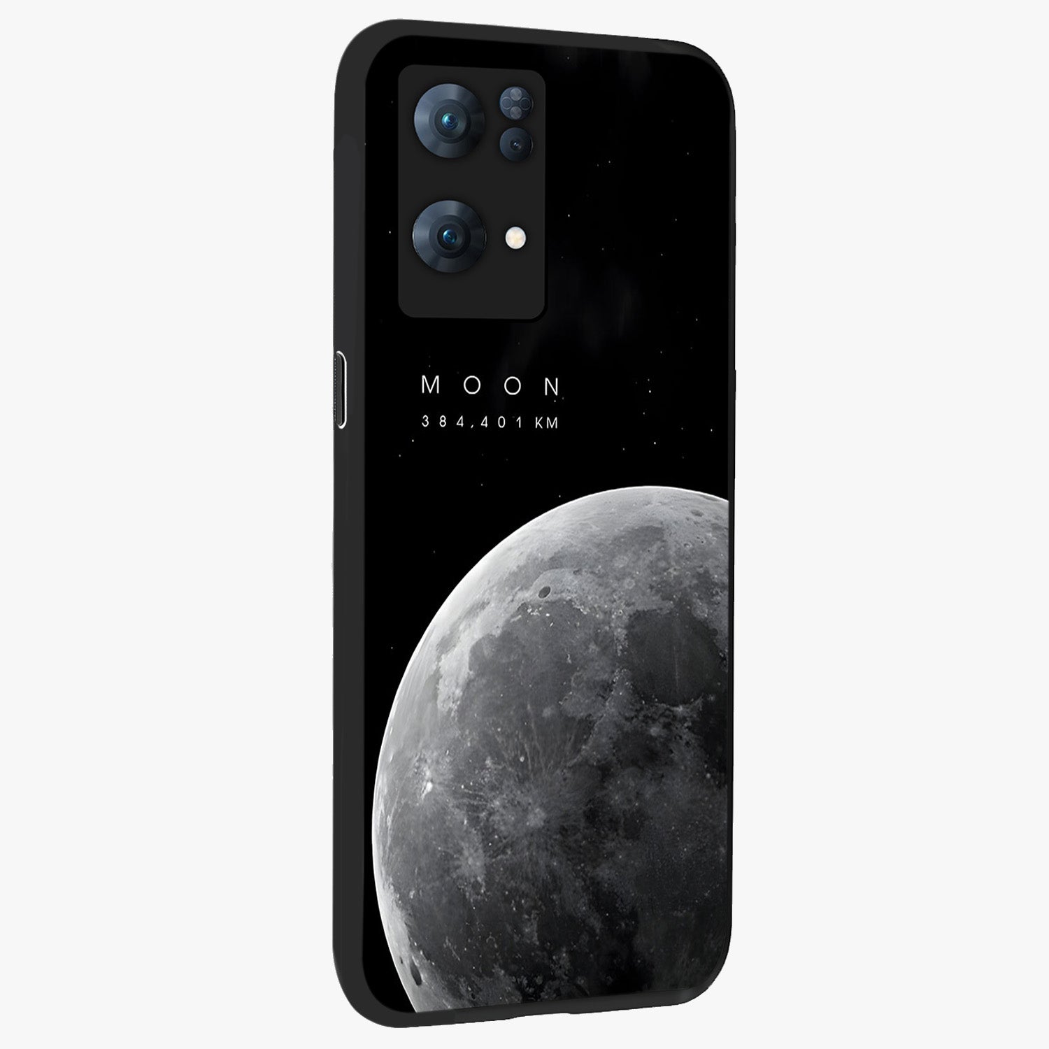 Cosmic Moon Glow Glass Case upright view showcasing luminous moon illustration with dreamy cosmic style.