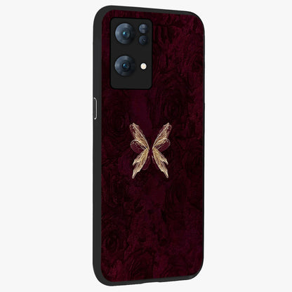 Crimson Fade Butterfly Glass Case upright view showcasing graceful butterfly artwork with soft crimson fade effect.