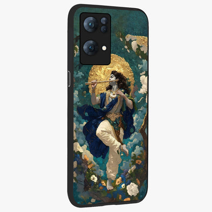 Divine Krishna Art Glass Case upright view showcasing divine Krishna artwork with sacred artistic theme.