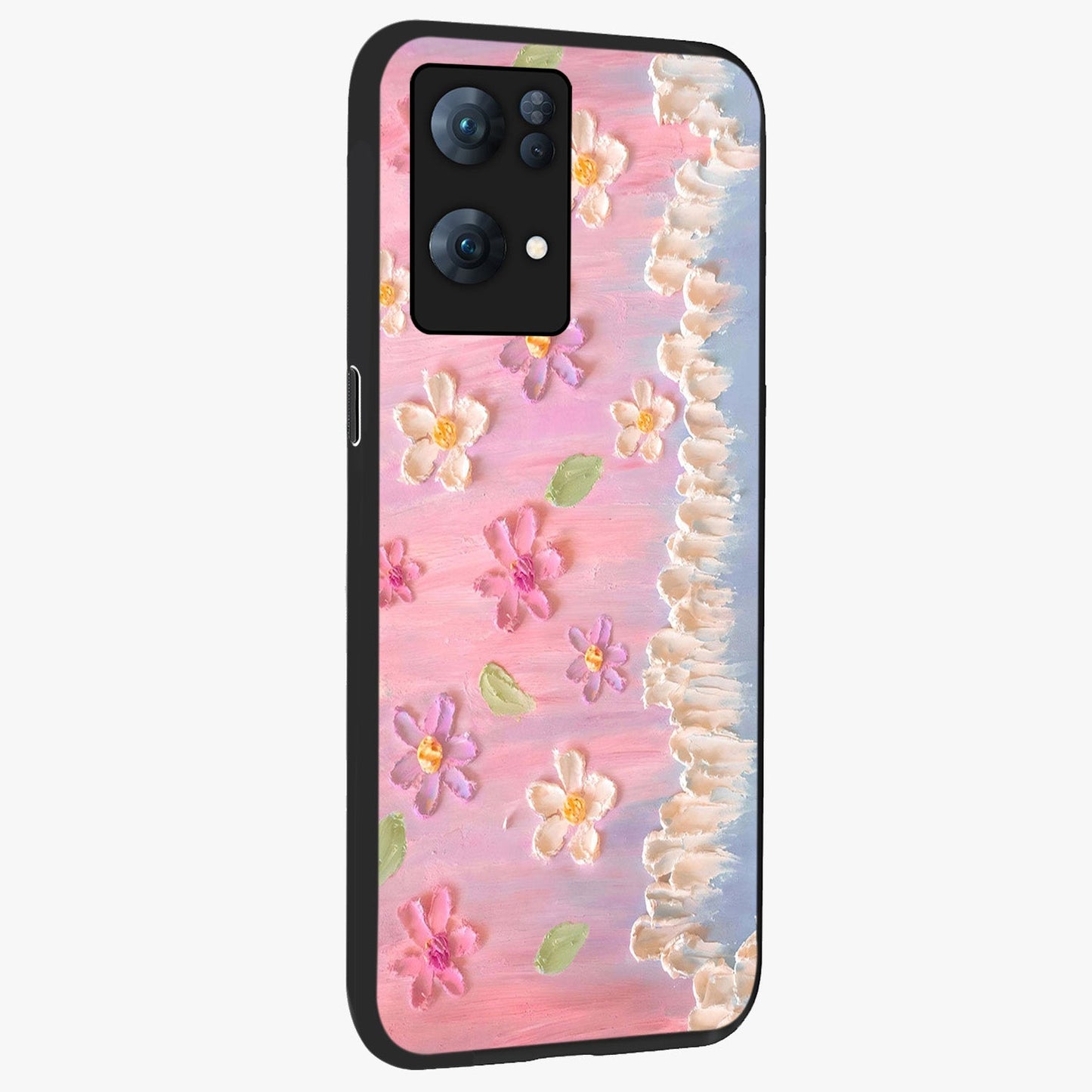 Dreamy Painted Garden Glass Case upright view showcasing vibrant floral garden artwork with artistic nature theme.