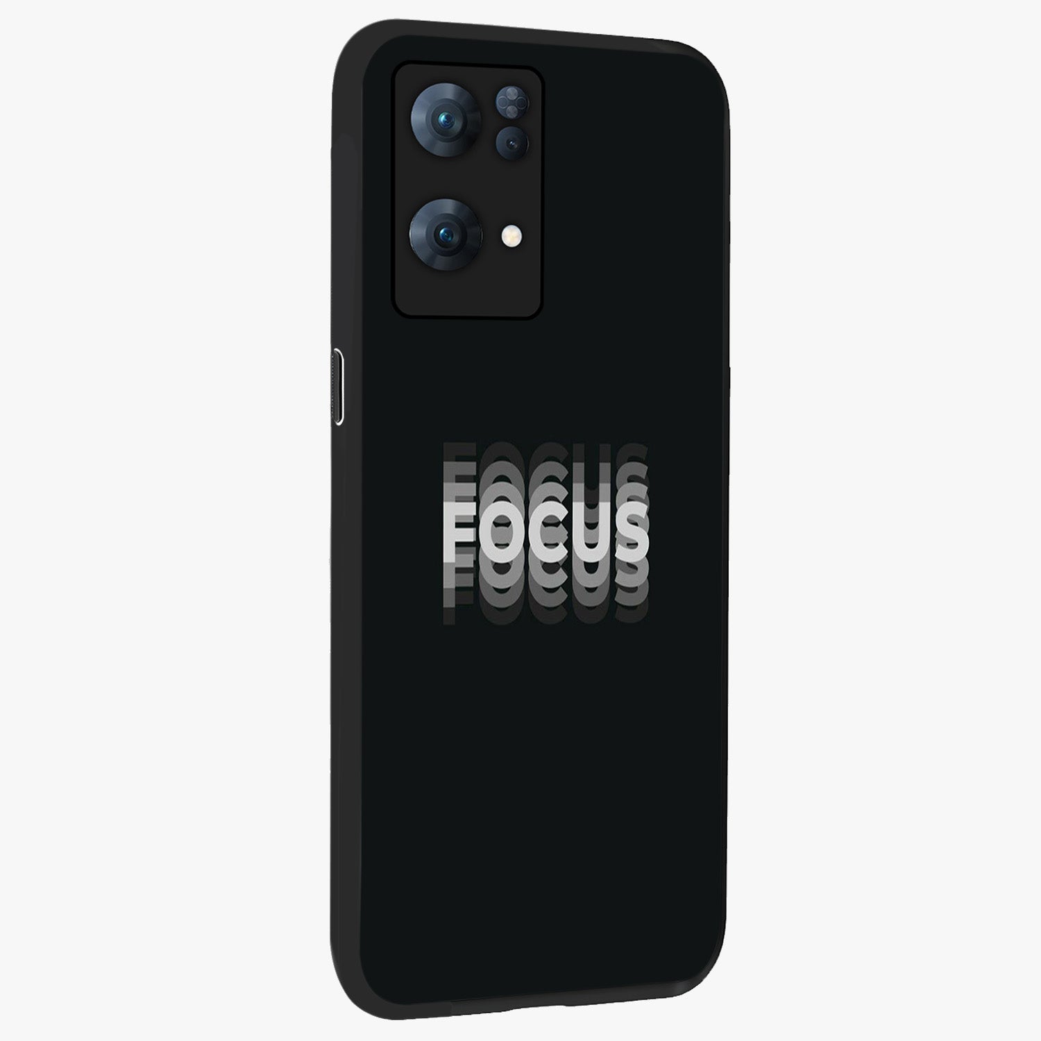 Focus Mode On Glass Case upright view showcasing strong typography statement with sleek motivational theme.