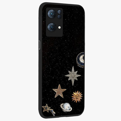 Galactic Charm Glow Glass Case upright view showcasing glowing cosmic charm artwork with magical celestial style.