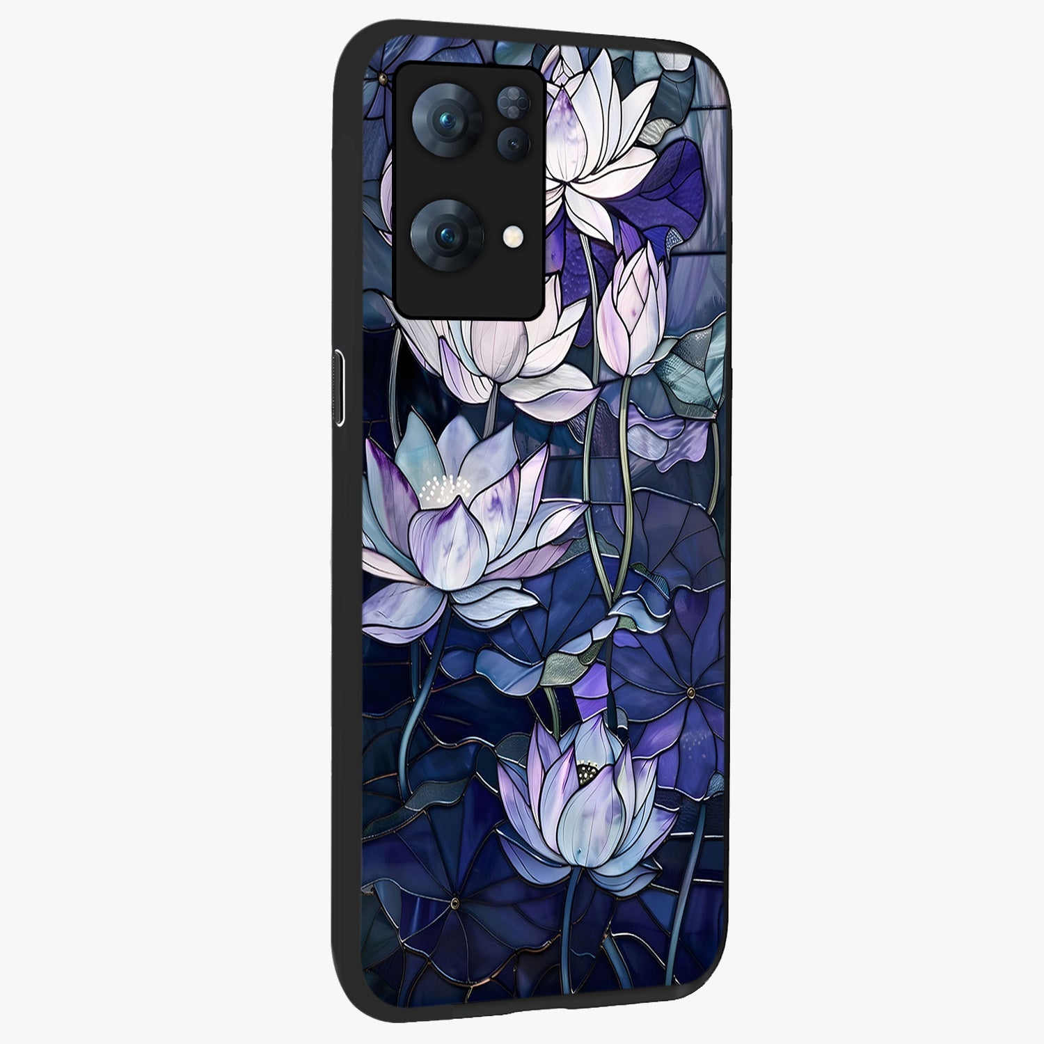 Gloss Petal Rush Glass Case upright view showcasing dynamic floral petal artwork with modern botanical theme.