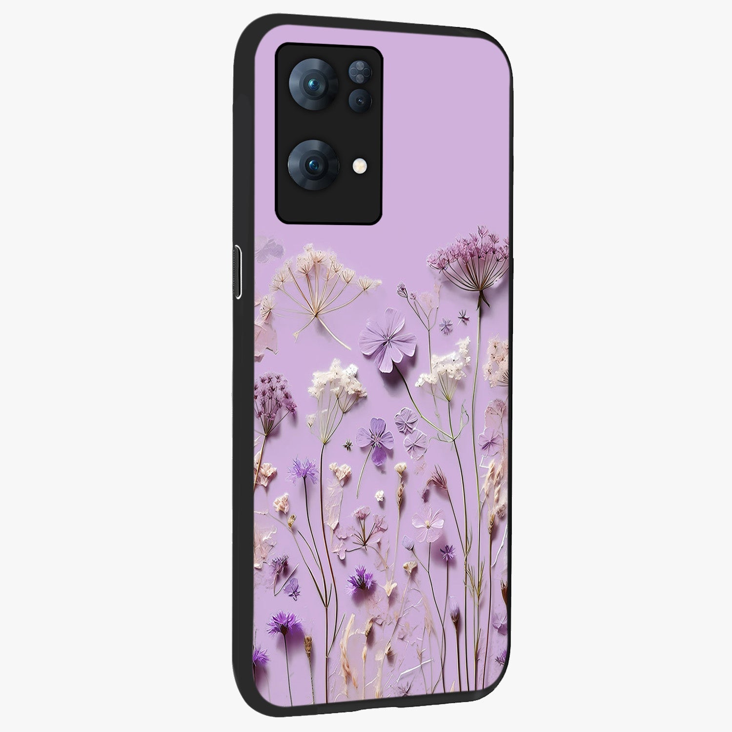 Lavender Blossom Dream Glass Case upright view showcasing delicate lavender blossom artwork with peaceful floral theme.