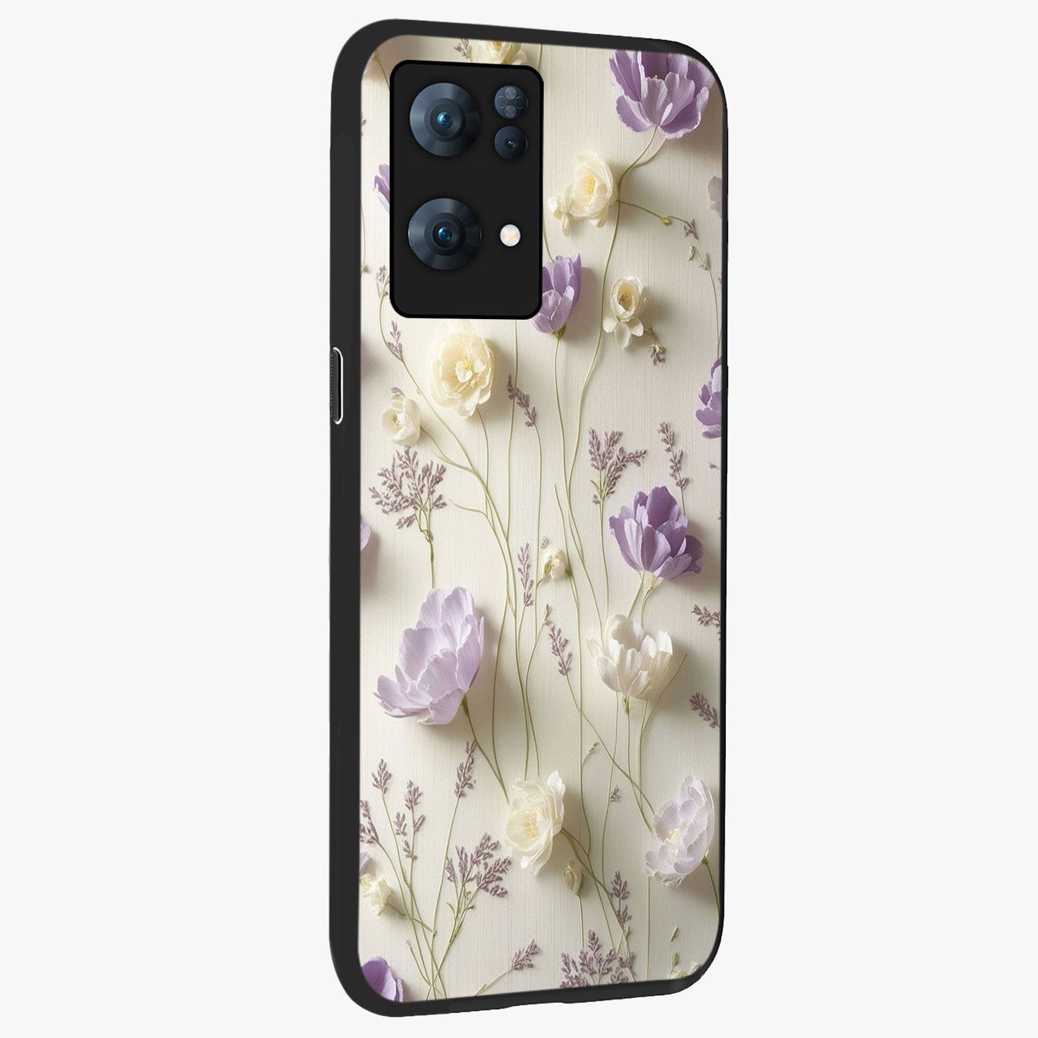 Lilac Breeze Harmony Glass Case upright view showcasing delicate lilac artwork with peaceful floral theme.