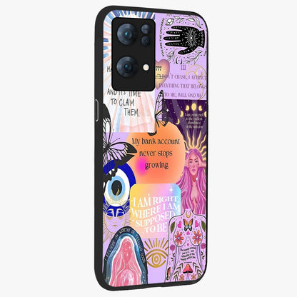 Manifestation Collage Glass Case upright view showcasing artistic manifestation themed artwork with creative style.