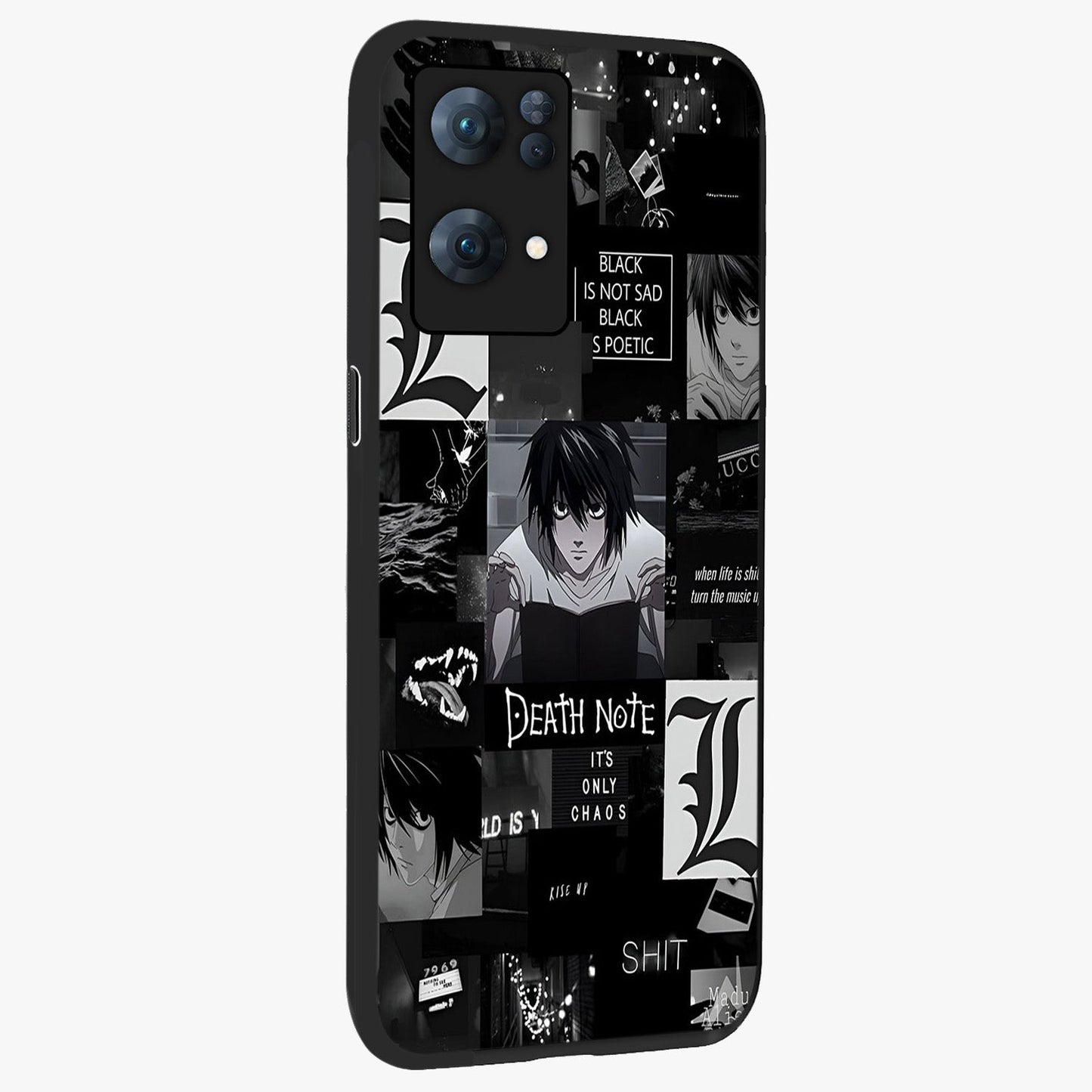 Midnight Chaos Mind Glass Case upright view showcasing expressive abstract artwork with bold dark theme.
