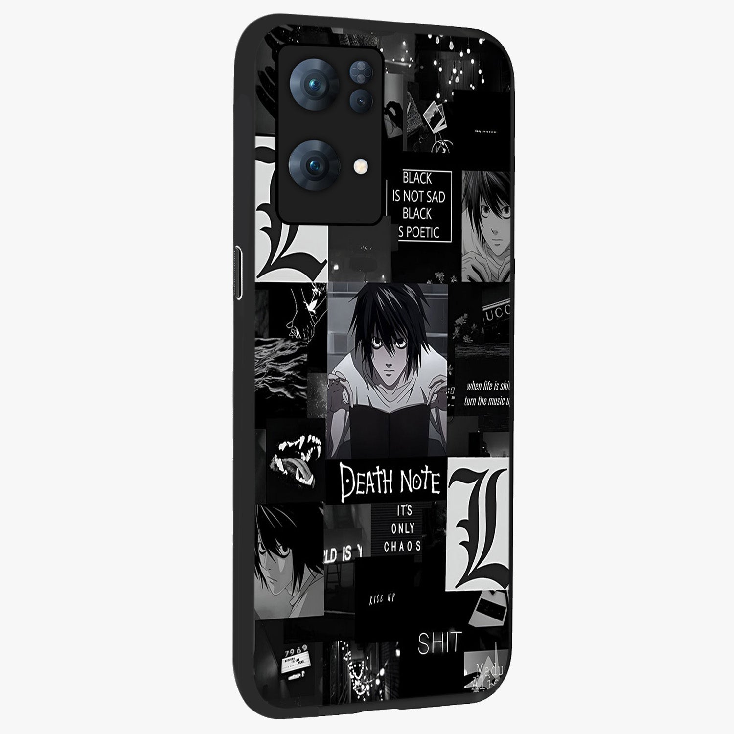 Midnight Chaos Mind Glass Case upright view showcasing expressive abstract artwork with bold dark theme.