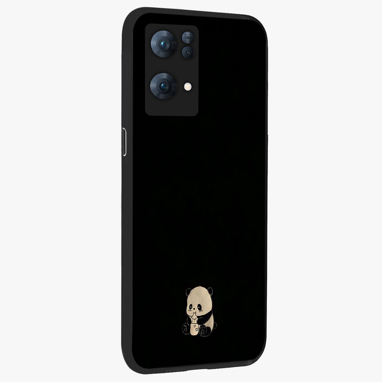 Midnight Panda Love Glass Case upright view showcasing charming panda artwork with playful romantic theme.