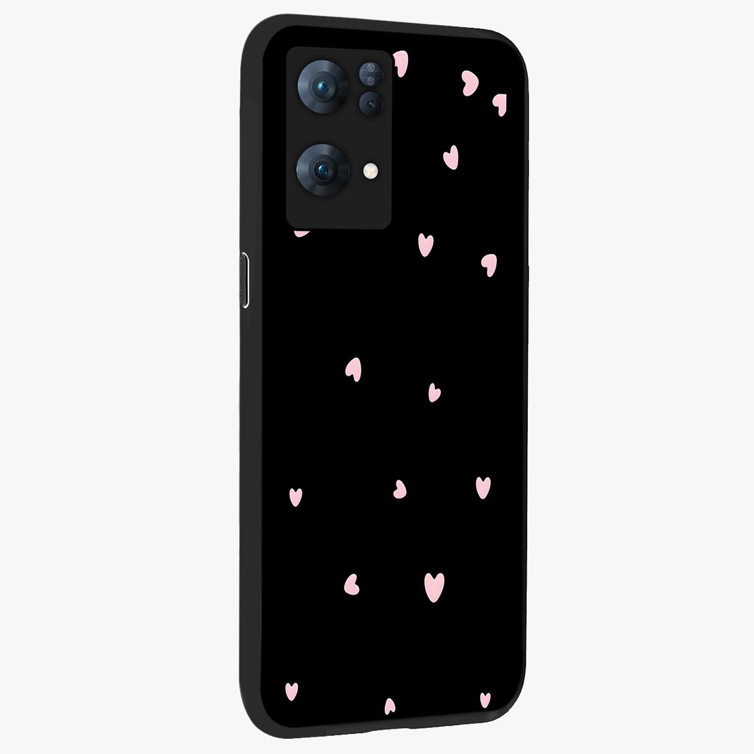 Pink Love Drops Glass Case upright view showcasing charming heart drop artwork with romantic playful theme.