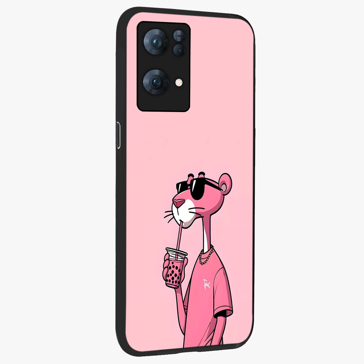 Pink Panther Glass Case upright view showcasing fun animated artwork with stylish retro cartoon theme.