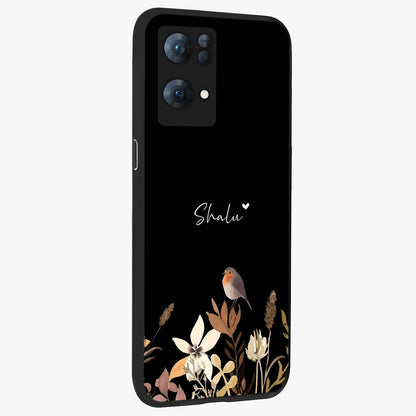 Quiet Garden Tune Custom Name Glass Case upright view showcasing serene botanical artwork with personalized aesthetic.