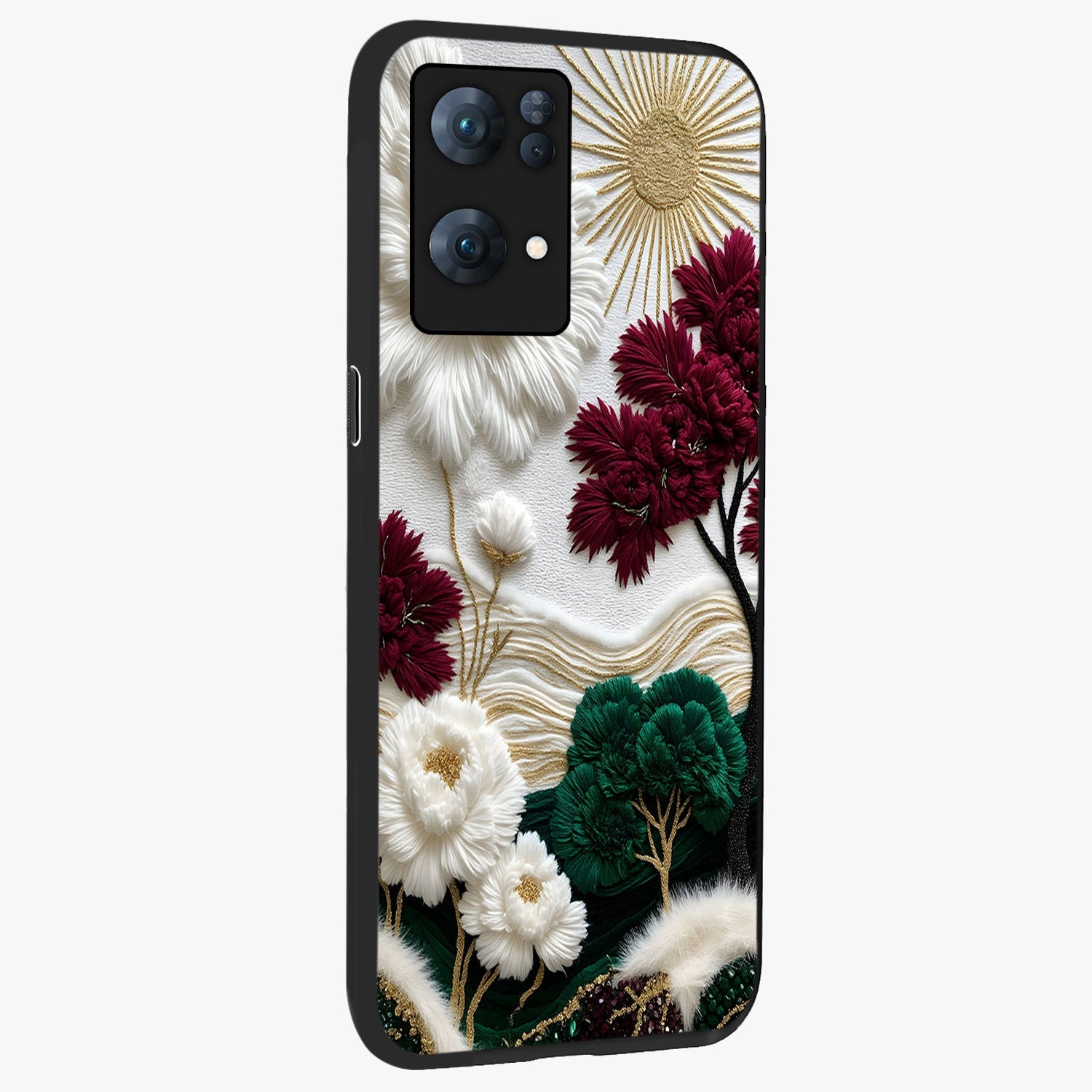 Radiant Bloom Elegance Glass Case upright view showcasing decorative flower artwork with refined botanical theme.