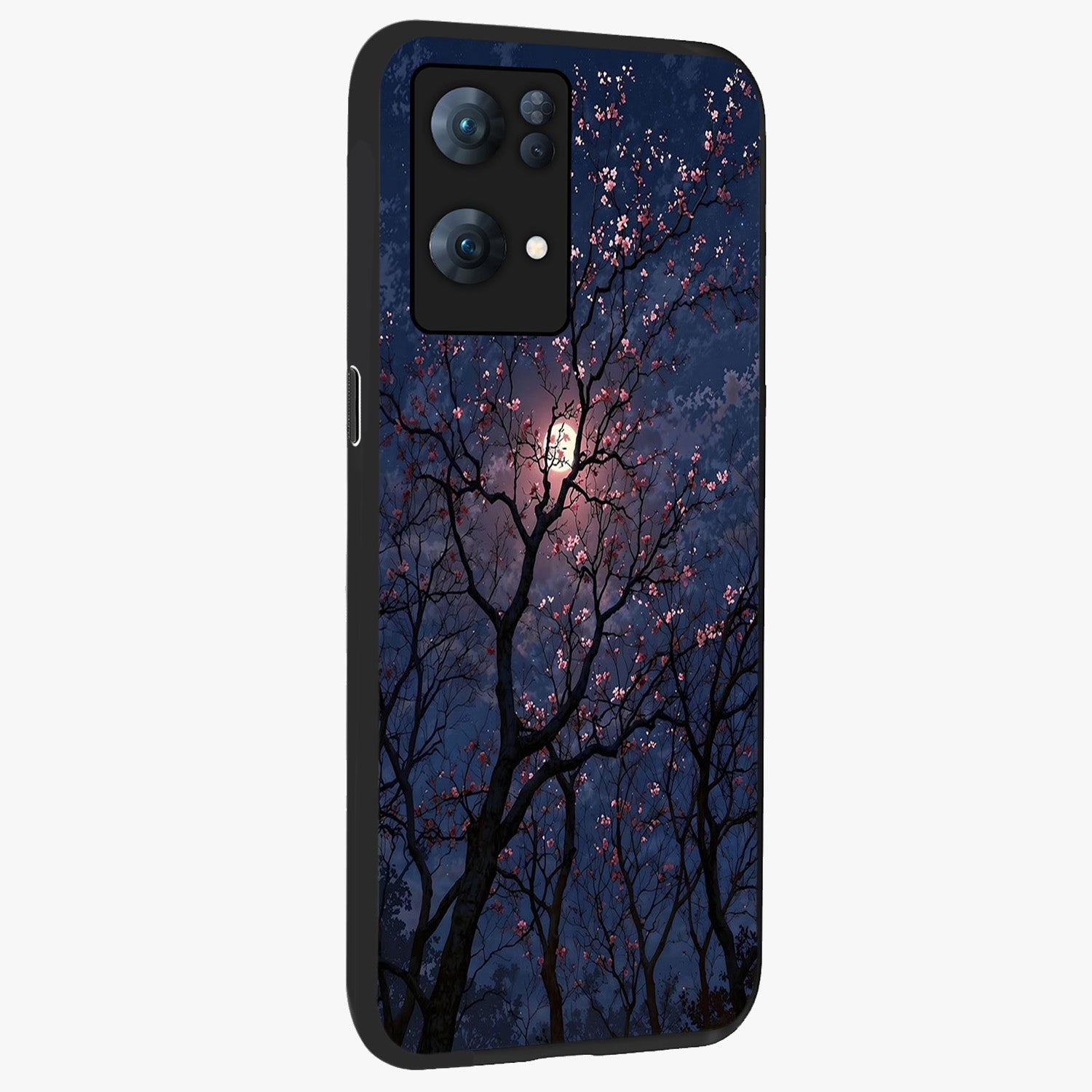 Twilight Sakura Serenade Glass Case upright view showcasing beautiful cherry blossom artwork with serene evening theme.