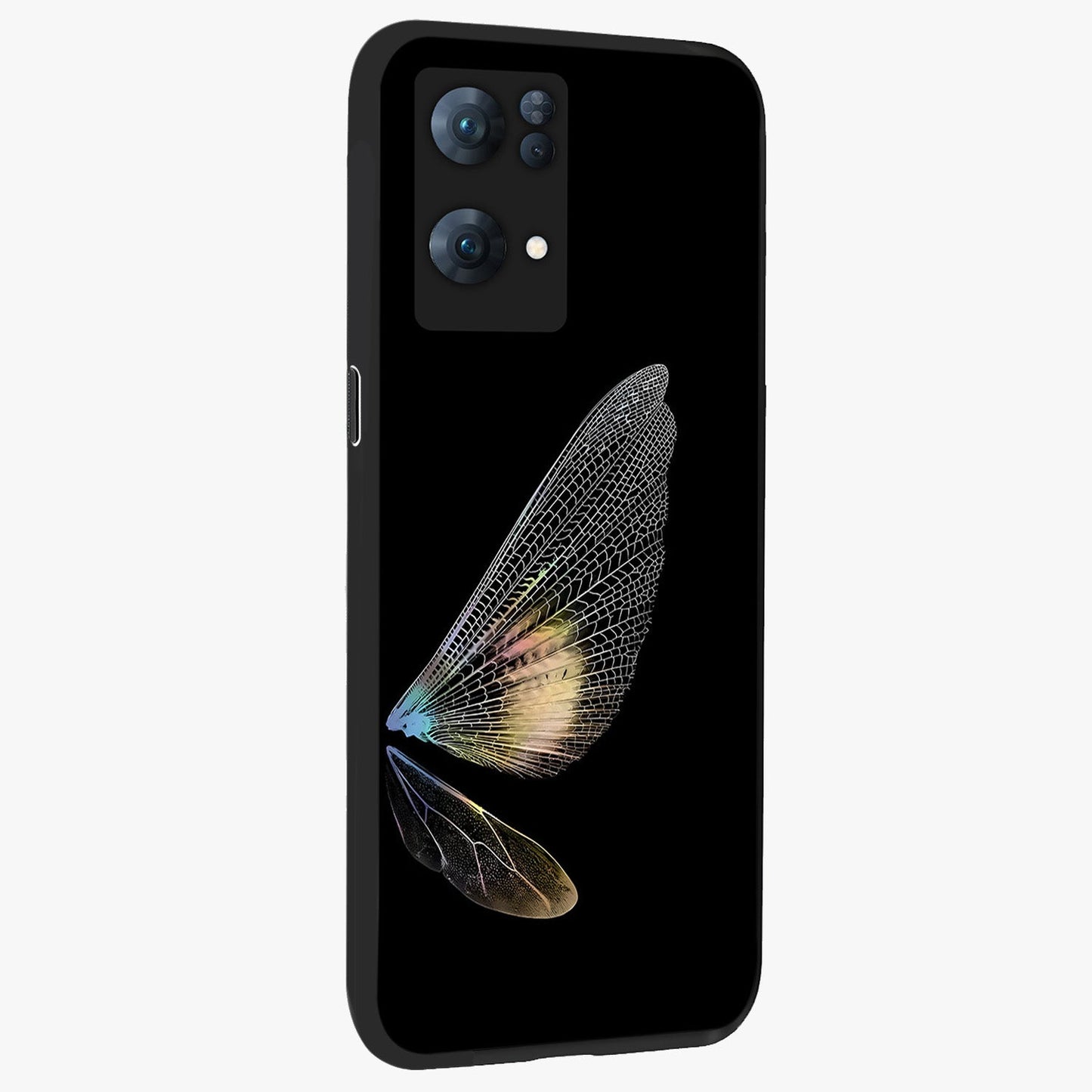 Whispers Of Wings Glass Case upright view showcasing elegant wing artwork with light airy theme.