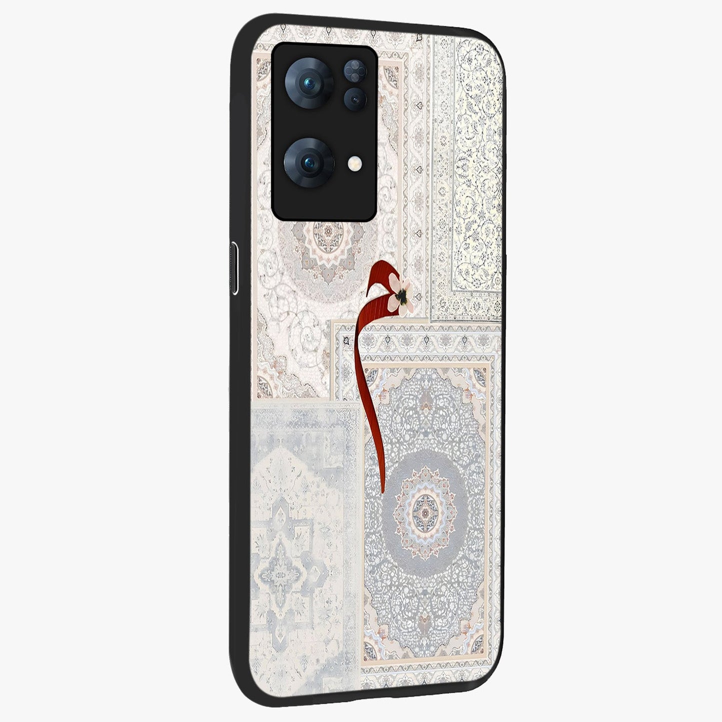 White Aesthetic Bow Glass Case upright view showcasing delicate ribbon bow artwork with cute minimalist theme.
