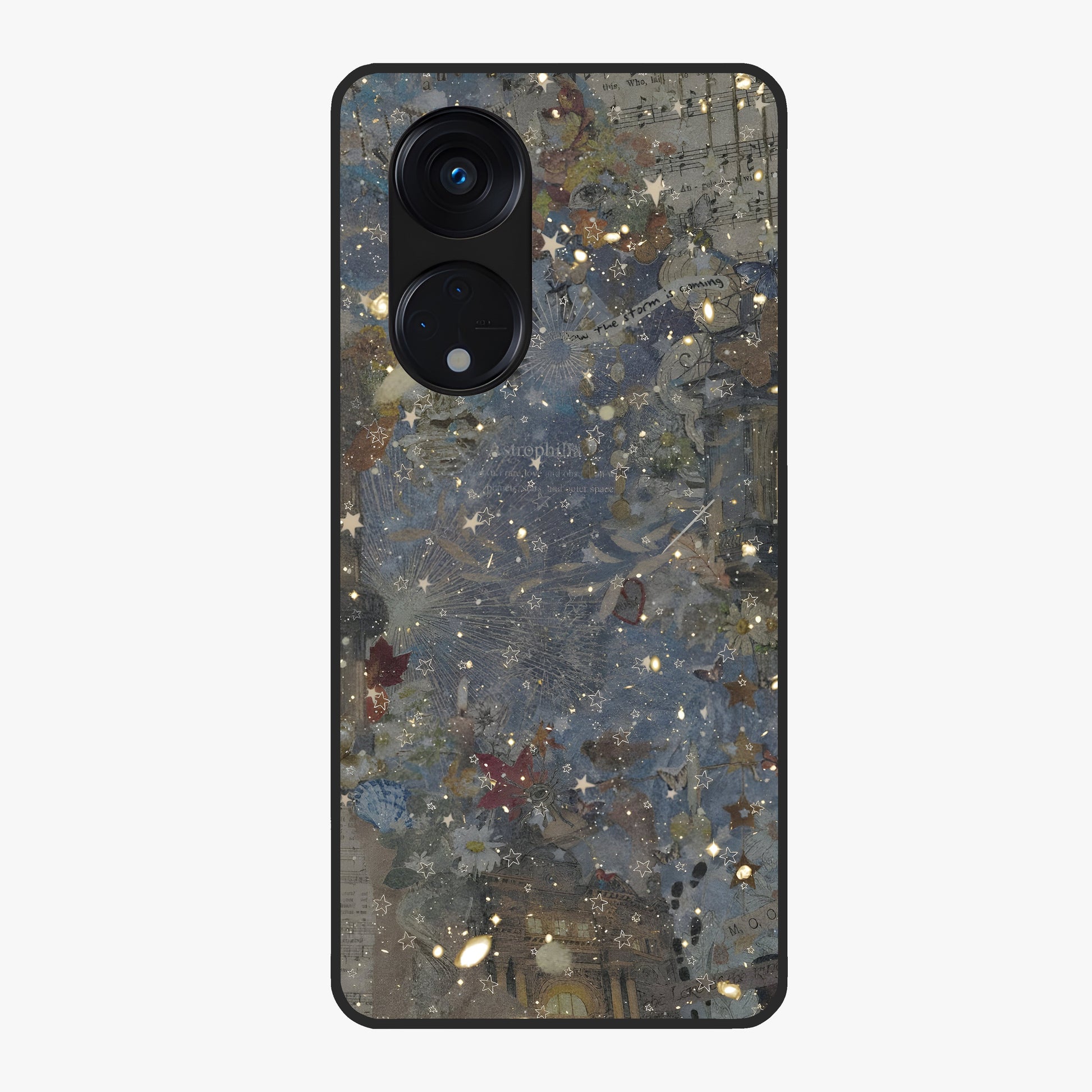 Aesthetic Astrolophia Glass Case showing flat back view with dreamy aesthetic design and glossy glass finish.