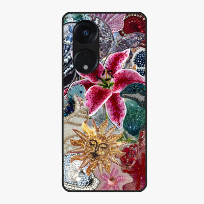 Beaded Garden Fantasy Glass Case showing flat back view with dreamy garden bead artwork and glossy glass finish.