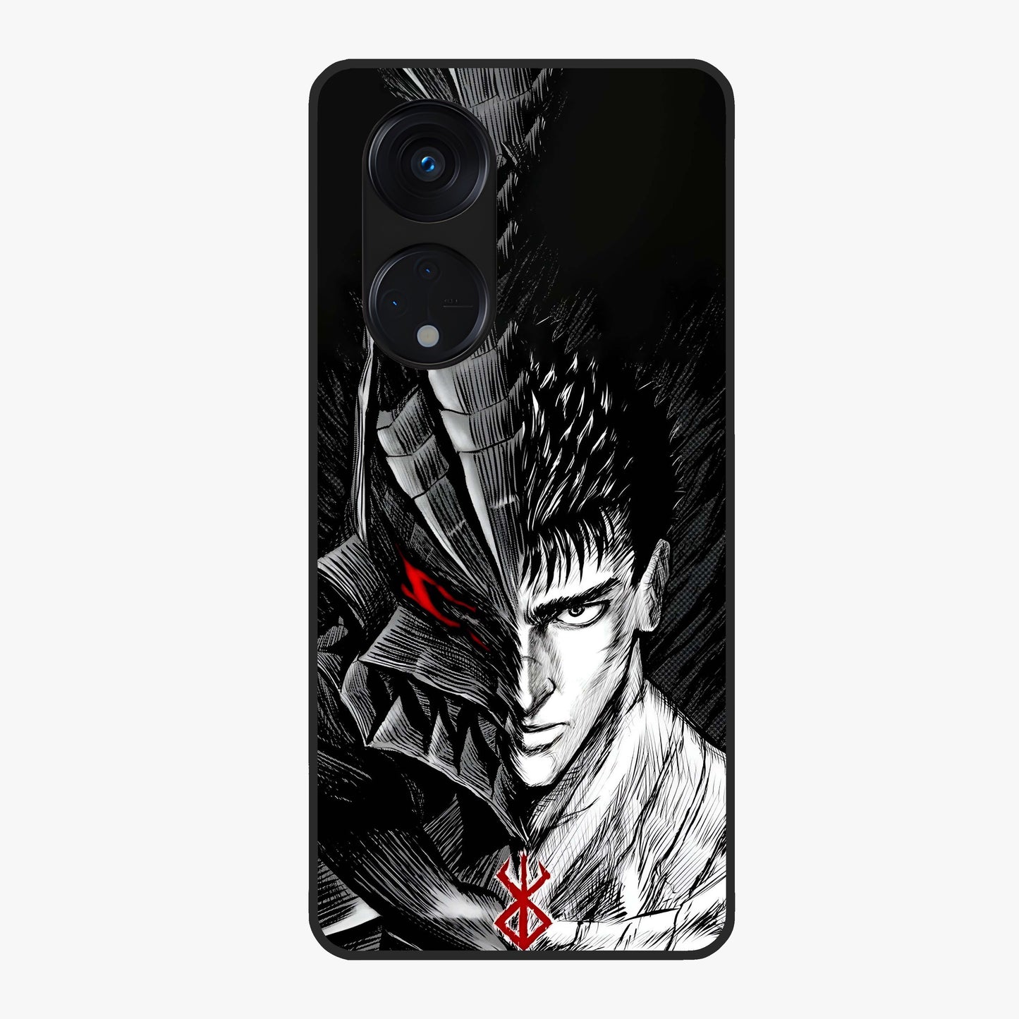 Berserker Blood Oath Glass Case showing flat back view with fierce warrior inspired artwork and glossy glass finish.