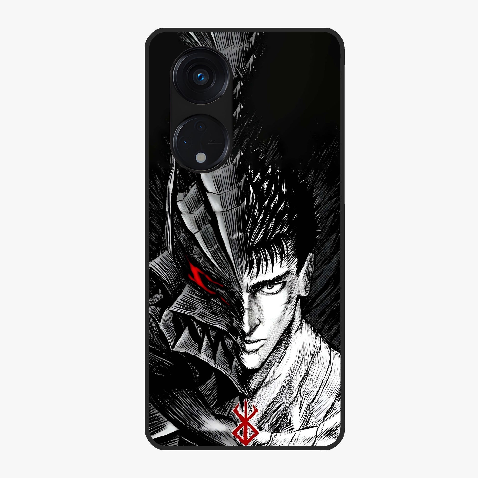 Berserker Blood Oath Glass Case showing flat back view with fierce warrior inspired artwork and glossy glass finish.