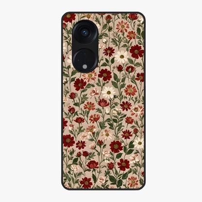 Biege Flower With Leaf Glass Case showing flat back view with soft beige floral artwork and glossy glass finish.